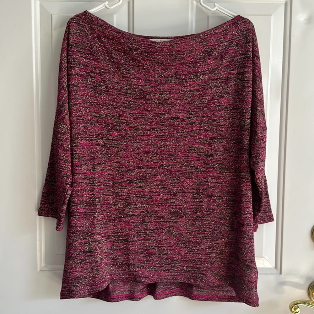 Dana Buchman Women’s Lightweight Sweater 3/4 Sleeve Cowl Neck Sparkle‎ L